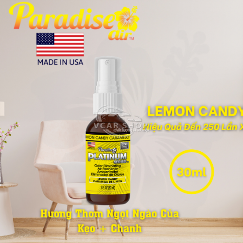 HƯƠNG LEMON CANDY – Tinh Dầ u Xịt Thơm Ôtô PARADISE AIR 30ml | 250 Lần Xịt Khử Mùi Nhanh Cho Mọi Không Gian | Nhập Khẩu Hoa Kỳ