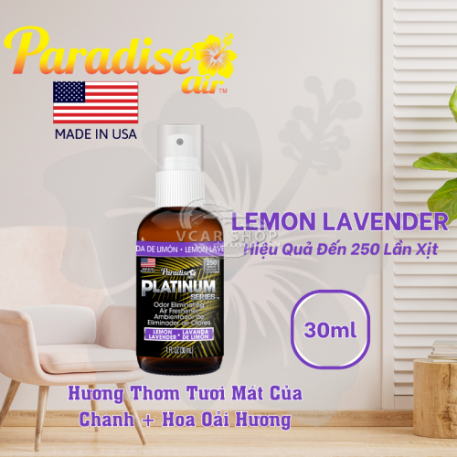 Hương LEMON LAVENDER – Tinh Dầu Xịt Thơm Ôtô Phòng Ngủ PARADISE AIR 30ml | 250 Lần Xịt Khử Mùi Nhanh Cho Mọi Không Gian | Nhập Khẩu Hoa Kỳ