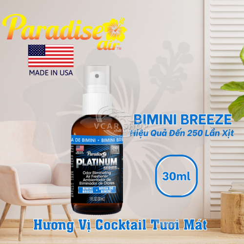 Hương BIMINI BREEZE – Tinh Dầu Xịt Thơm Ôtô PARADISE AIR 30ml | 250 Lần Xịt Khử Mùi Nhanh Cho Mọi Không Gian | Nhập Khẩu Hoa Kỳ.