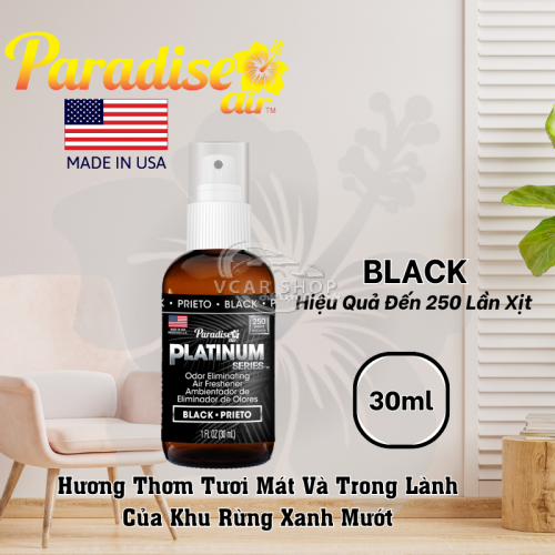 Hương BLACK – Tinh Dầu Xịt Thơm Ôtô PARADISE AIR 30ml | 250 Lần Xịt Khử Mùi Nhanh Cho Mọi Không Gian | Nhập Khẩu Hoa Kỳ