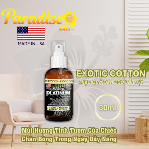 Hương EXOTIC COTTON – Tinh Dầu Xịt Thơm Ôtô PARADISE AIR 30ml | 250 Lần Xịt Khử Mùi Nhanh Cho Mọi Không Gian | Nhập Khẩu Hoa Kỳ