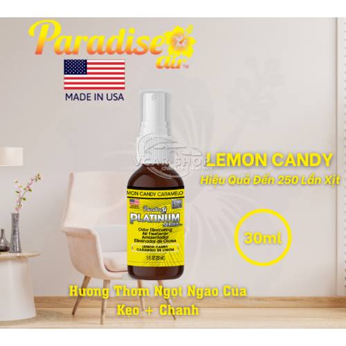 HƯƠNG LEMON CANDY – Tinh Dầ u Xịt Thơm Ôtô PARADISE AIR 30ml | 250 Lần Xịt Khử Mùi Nhanh Cho Mọi Không Gian | Nhập Khẩu Hoa Kỳ