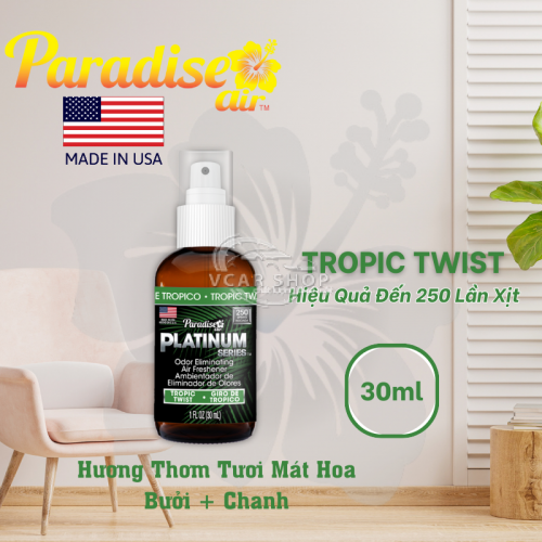 Hương TROPIC TWIST– Tinh Dầu Xịt Thơm Ôtô PARADISE AIR 30ml | 250 Lần Xịt Khử Mùi Nhanh Cho Mọi Không Gian | Nhập Khẩu Hoa Kỳ