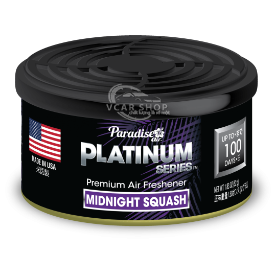 MIDNIGHT SQUASH - Lon Thanh Nén Tinh Dầu Platinum PARADISE AIR 52g lưu hương 100 ngày | Nhập Khẩu Hoa Kỳ
