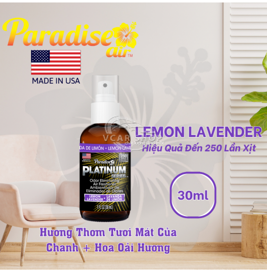 Hương LEMON LAVENDER – Tinh Dầu Xịt Thơm Ôtô Phòng Ngủ PARADISE AIR 30ml | 250 Lần Xịt Khử Mùi Nhanh Cho Mọi Không Gian | Nhập Khẩu Hoa Kỳ