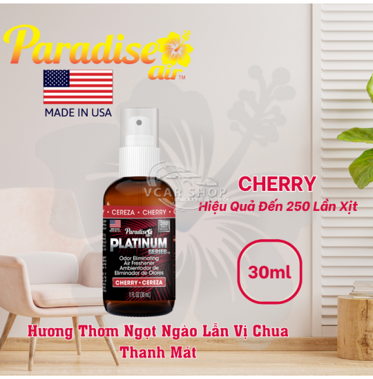 Hương CHERRY– Tinh Dầu Xịt Thơm PARADISE AIR 30ml | 250 Lần Xịt Khử Mùi Nhanh Cho Mọi Không Gian | Nhập Khẩu Hoa Kỳ.