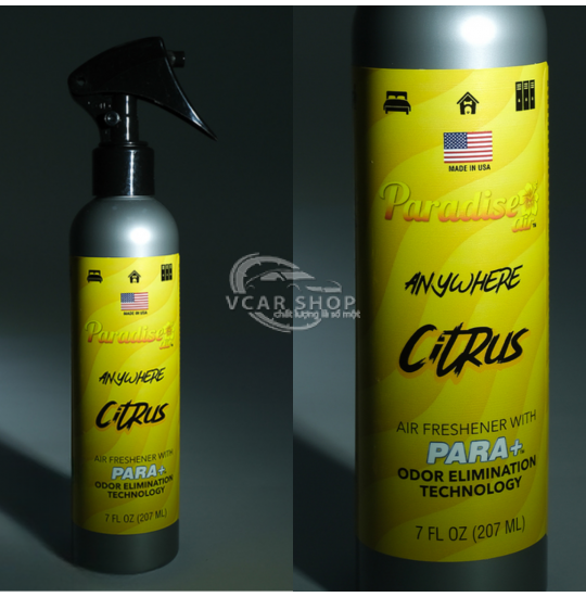 Hương Cam Quýt –  Chai  Xịt Thơm Ôtô PARADISE AIR 207ml | Tinh dầu xịt thơm phòng, ô tô, văn phòng |  Nhập Khẩu Hoa Kỳ.