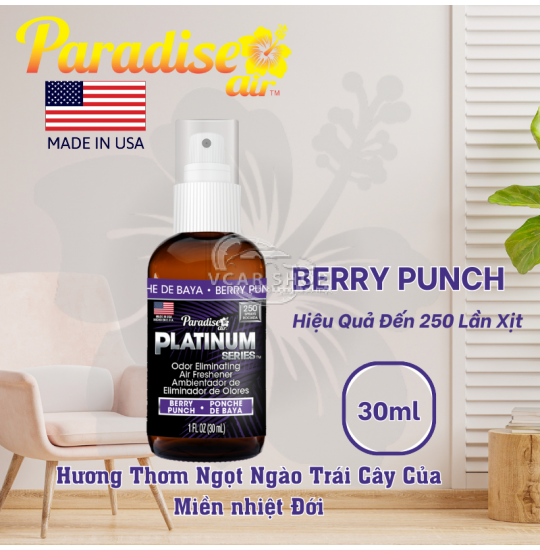 Hương BERRY PUNCH – Tinh Dầu Xịt Thơm Ôtô PARADISE AIR 30ml | 250 Lần Xịt Khử Mùi Nhanh Cho Mọi Không Gian | Nhập Khẩu Hoa Kỳ