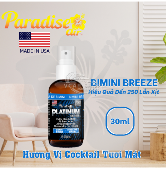 Hương BIMINI BREEZE – Tinh Dầu Xịt Thơm Ôtô PARADISE AIR 30ml | 250 Lần Xịt Khử Mùi Nhanh Cho Mọi Không Gian | Nhập Khẩu Hoa Kỳ.