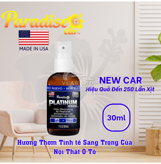 Hương NEW CAR – Tinh Dầu Xịt Thơm Ôtô PARADISE AIR 30ml | 250 Lần Xịt Khử Mùi Nhanh Cho Mọi Không Gian | Nhập Khẩu Hoa Kỳ