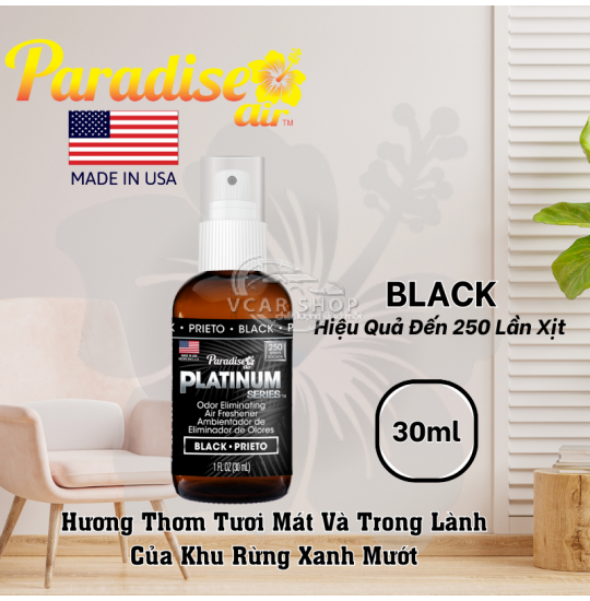 Hương BLACK – Tinh Dầu Xịt Thơm Ôtô PARADISE AIR 30ml | 250 Lần Xịt Khử Mùi Nhanh Cho Mọi Không Gian | Nhập Khẩu Hoa Kỳ