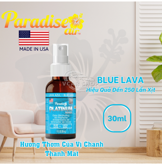 Hương BLUE LAVA – Tinh Dầu Xịt Thơm Ôtô PARADISE AIR 30ml | 250 Lần Xịt Khử Mùi Nhanh Cho Mọi Không Gian | Nhập Khẩu Hoa Kỳ