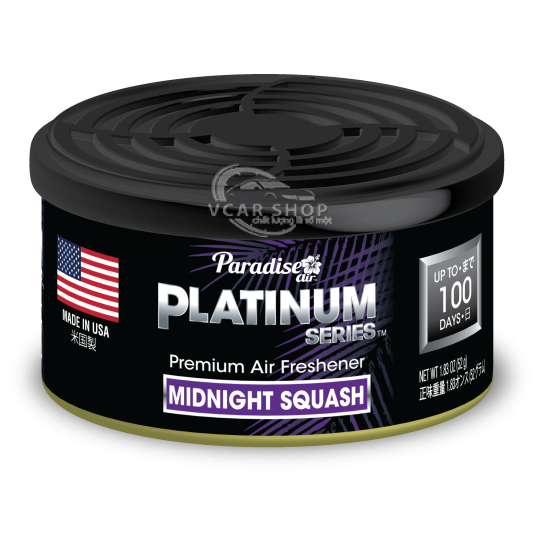 MIDNIGHT SQUASH - Lon Thanh Nén Tinh Dầu Platinum PARADISE AIR 52g lưu hương 100 ngày | Nhập Khẩu Hoa Kỳ