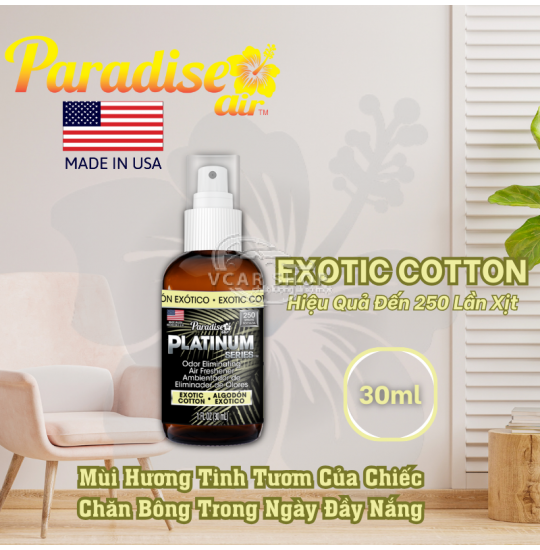 Hương EXOTIC COTTON – Tinh Dầu Xịt Thơm Ôtô PARADISE AIR 30ml | 250 Lần Xịt Khử Mùi Nhanh Cho Mọi Không Gian | Nhập Khẩu Hoa Kỳ