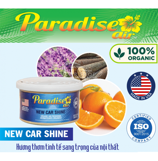 NEW CAR SHINE - Lon Thanh Nén Tinh Dầu PARADISE AIR 42g lưu hương 60 ngày | Nhập Khẩu Hoa Kỳ.