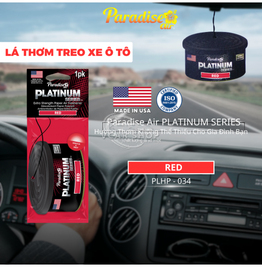 [Hương Nước Hoa Red] Lá thơm treo xe ô tô PARADISE AIR | Nhập Khẩu Hoa Kỳ | Khử mùi ô tô , phòng ngủ, tủ quần áo | Lá thơm nước hoa ô tô cao cấp. 