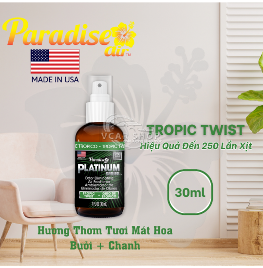 Hương TROPIC TWIST– Tinh Dầu Xịt Thơm Ôtô PARADISE AIR 30ml | 250 Lần Xịt Khử Mùi Nhanh Cho Mọi Không Gian | Nhập Khẩu Hoa Kỳ